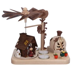 HODREWA Weihnachtspyramiden-Teelicht-Pyramide "Hexenhaus" mit Räucherkürbis