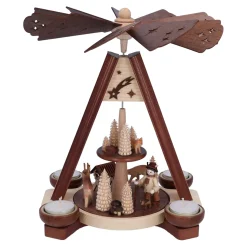 HODREWA Weihnachtspyramiden-Teelicht-Pyramide "Jäger im Wald"