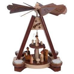 HODREWA Weihnachtspyramiden-Teelicht-Pyramide "Krippe mit Hirte"