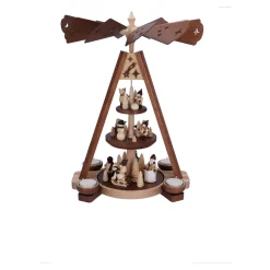 HODREWA Weihnachtspyramiden-Teelicht-Pyramide "Winterkinder im Wald"