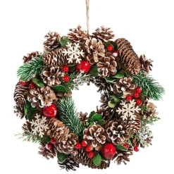 Adventsdeko & Kalender|Wohndeko-Tür-/Tischkranz mit roten Früchten und Zapfen