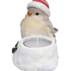 Standfiguren|Kerzen & Teelichthalter-Vogel mit roter Mütze, Teelichthalter