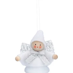 Käthes Original Käthes Original Figuren|Christbaumschmuck Holz-Weihnachtswichtel auf Glocke, weiß, Holz-Baumbehang