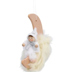 Käthes Original Käthes Original Figuren|Christbaumschmuck Holz-Weihnachtswichtel auf Mond, weiß, Holz-Baumbehang