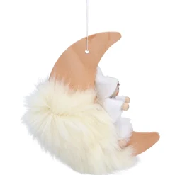 Käthes Original Käthes Original Figuren|Christbaumschmuck Holz-Weihnachtswichtel auf Mond, weiß, Holz-Baumbehang