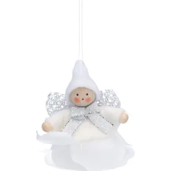 Käthes Original Käthes Original Figuren|Christbaumschmuck Holz-Weihnachtswichtel auf Rose, weiß, Holz-Baumbehang