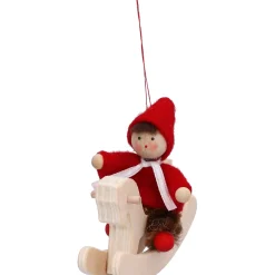 Käthes Original Käthes Original Figuren|Christbaumschmuck Holz-Weihnachtswichtel auf Schaukelpferd, rot, Holz-Baumbehang