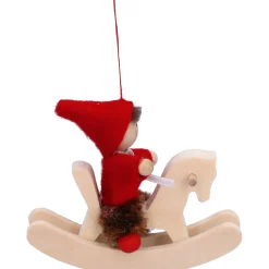 Käthes Original Käthes Original Figuren|Christbaumschmuck Holz-Weihnachtswichtel auf Schaukelpferd, rot, Holz-Baumbehang