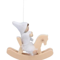Käthes Original Christbaumschmuck Holz|Käthes Original Figuren-Weihnachtswichtel auf Schaukelpferd, weiß, Holz-Baumbehang