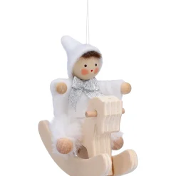 Käthes Original Christbaumschmuck Holz|Käthes Original Figuren-Weihnachtswichtel auf Schaukelpferd, weiß, Holz-Baumbehang