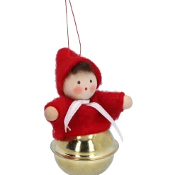 Käthes Original Käthes Original Figuren|Christbaumschmuck Holz-Weihnachtswichtel auf Schelle, rot, Holz-Baumbehang