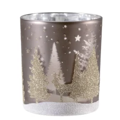 Kerzen & Teelichthalter-Windlicht "Hirsche im Wald" taupe, 10cm