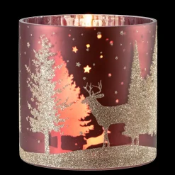 Kerzen & Teelichthalter-Windlicht "Hirsche im Wald", rot, 15cm